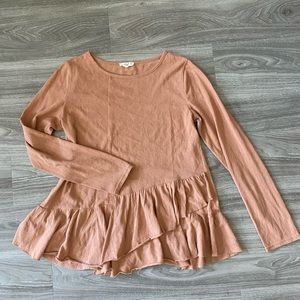 Light peach peplum long sleeve tee